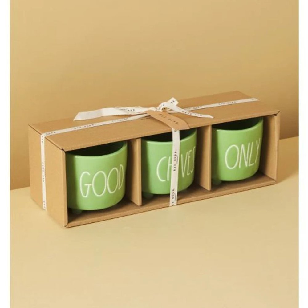 Rae Dunn Ceramic Good Chives Only Planters Herb Pot Pack of 3